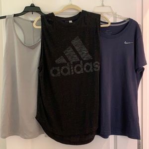 3 workout shirts size XL, Nike, Adidas, RBX